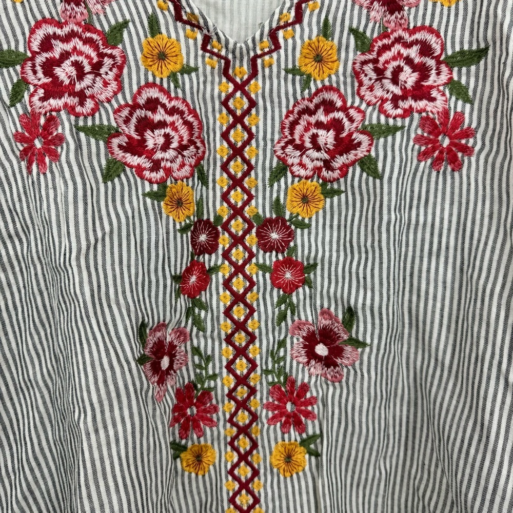 Savanna Jane Floral Embroidered Cotton Boxy Relaxed Striped Pullover Top Size 3X - Picture 4 of 8